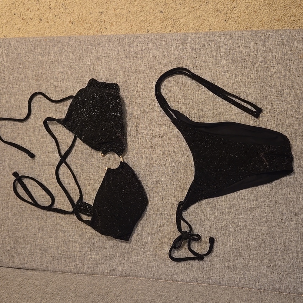 Beautiful size L Victoria's Secret black shimmer bikini set